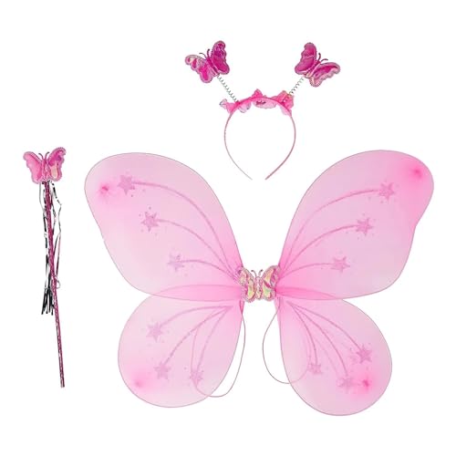 MAPPERZ Fabric Butterfly Wings with Hairband and Wand Stick Fancy Dresses for Girls (Random Colour)