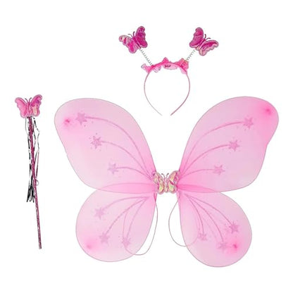 MAPPERZ Fabric Butterfly Wings with Hairband and Wand Stick Fancy Dresses for Girls (Random Colour)
