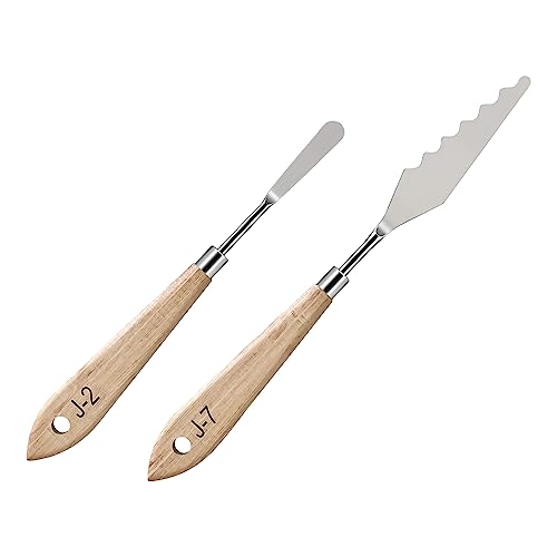 MAPPERZ Stainless Steel Artists Palette Knife Spatula Painting Mixing Scraper Thin and Flexible Art Tools for Oil Painting Acrylic Mixing, Canvas, Cake Icing, Face Painting Knife No. J-2,7 Pack of 02