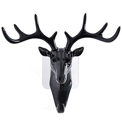 MAPPERZ Deer Head Single Wall Hook / Hanger Animal Shaped Coat Hat Hook Heavy Duty, Rustic, Decorative Gift , Black, Pack of 1