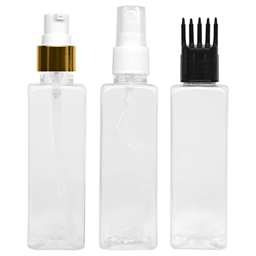MAPPERZ 3 Rectangular Shape Bottle Durable Refillable Containers With 1 Pump Bottles Dispenser, 1 Spray Atomizer And Root Comb Applicator, For Perfume, Liquids, Shampoo, Body Soap, Lotion, Cream