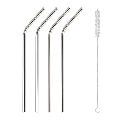 MAPPERZ Eco Friendly Food Grade Reusable Stainless Steel Metal Long Drinking Straws, Fits Simple Modern Tumbler, Dishwasher Safe, Straw-Pipe Cleaner Long Brush(4 Bend Straw, 1 Cleaning Brush)