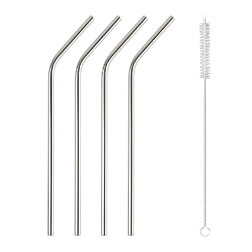 MAPPERZ Eco Friendly Food Grade Reusable Stainless Steel Metal Long Drinking Straws, Fits Simple Modern Tumbler, Dishwasher Safe, Straw-Pipe Cleaner Long Brush(4 Bend Straw, 1 Cleaning Brush)