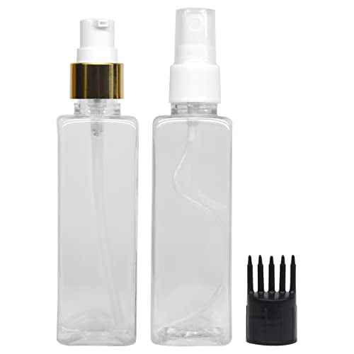 MAPPERZ 2 Rectangular Shape Bottle Durable Refillable Containers With 1 Pump Bottles Dispenser, 1 Spray Atomizer And Root Comb Applicator, For Perfume, Liquids, Shampoo, Body Soap, Lotion, Cream