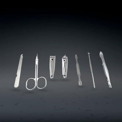 MAPPERZ Stainless Steel Nail Fingernail Clipper Kit Manicure Toe Set Nail Cutter Set Nail Care Tools With Lightweight And Beautiful Leather Travel Case (Pack of 7Pcs)