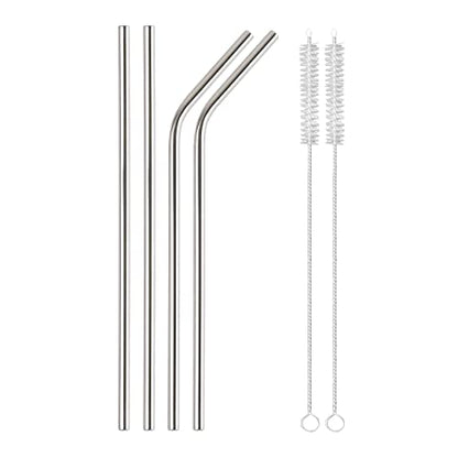 MAPPERZ Eco Friendly Food Grade Reusable Stainless Steel Metal Long Drinking Straws, Fits Simple Modern Tumbler, Dishwasher Safe, Straw Cleaner Brush(2 Straight Straw, 2 Bend Straw, 2 Cleaning Brush)
