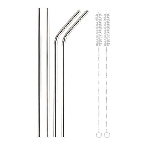 MAPPERZ Eco Friendly Food Grade Reusable Stainless Steel Metal Long Drinking Straws, Fits Simple Modern Tumbler, Dishwasher Safe, Straw Cleaner Brush(2 Straight Straw, 2 Bend Straw, 2 Cleaning Brush)