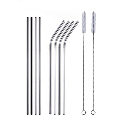 Mapperz Stainless Steel Straws for Drinking with Brushes / Reusable Stainless Steel Straw with Cleaning Brush- Long Metal Straws For Drinking, Set Of 10 (4- Bend Pipe , 4- Long Straw, 2-cleaning Brush), Silver