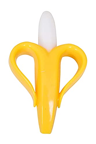 MAPPERZ Baby Banana Training Toothbrush and Teether Silicone Soft Bristle 100% Safe White and Yellow Toothbrush for Kid, 2-6 Year Kids Baby Infant Toothbrush, pack of 1