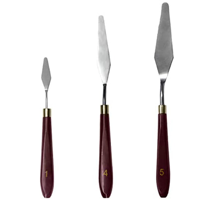 MAPPERZ Palette Knife Painting Stainless Steel Spatula Palette Knife Oil Paint Metal Knives Wood Handle Color Mixing Set for Oil, Canvas, Acrylic Painting-Lightwish, (No. 1, 4, 5), Pack Of 3