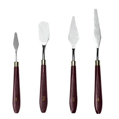 MAPPERZ Stainless Steel Palette Knife Set, Flexible Spatula Painting Knives for Color Mixing, Spreading, Applying Oil & Acrylic Paint on Canvases, Cake Icing, 3D Print Tool, (No. 1,2,3,4), Pack Of 4