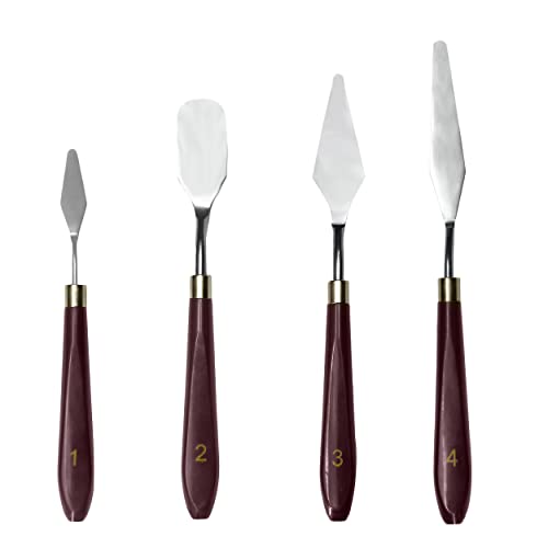 MAPPERZ Stainless Steel Palette Knife Set, Flexible Spatula Painting Knives for Color Mixing, Spreading, Applying Oil & Acrylic Paint on Canvases, Cake Icing, 3D Print Tool, (No. 1,2,3,4), Pack Of 4
