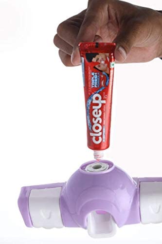 MAPPERZ Multicolor Magic Plus Hands-Free Plastic Automatic Toothpaste Squeezer Dispenser with Detachable and 4 Toothbrush Holder for Home Bathroom