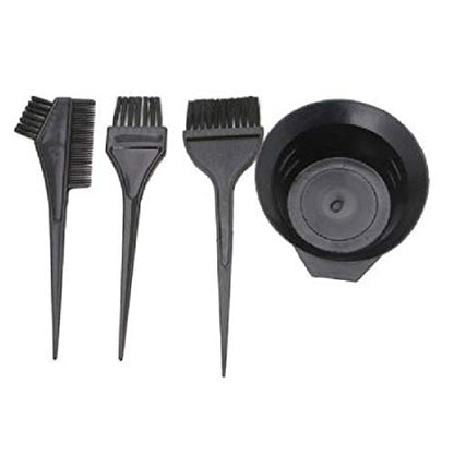 MAPPERZ Hair Colour Bowl with Dye Brush Hair 3 Dye Brush and Mixing Bowl (Black) - 4 PC