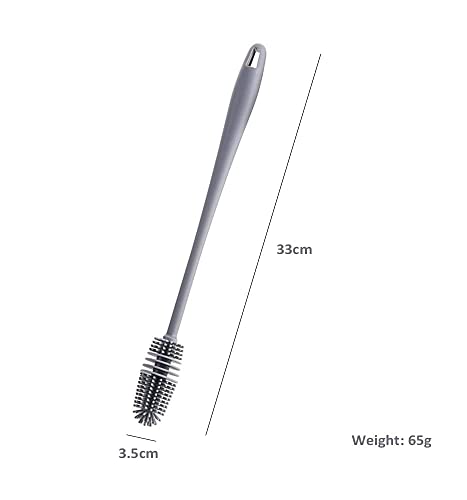 Long Bottle Cleaning Brush for Washing Water Bottle, Narrow Neck Containers, Hydro Flask, Vacuum Sports Bottle, Vase and Glassware - 33 cm, Grey