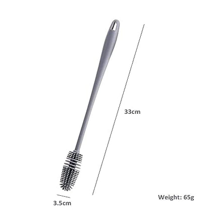 Long Bottle Cleaning Brush for Washing Water Bottle, Narrow Neck Containers, Hydro Flask, Vacuum Sports Bottle, Vase and Glassware - 33 cm, Grey