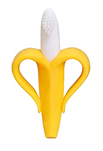 MAPPERZ Baby Banana Training Toothbrush and Teether Silicone Soft Bristle 100% Safe White and Yellow Toothbrush for Kid, 2-6 Year Kids Baby Infant Toothbrush, pack of 1
