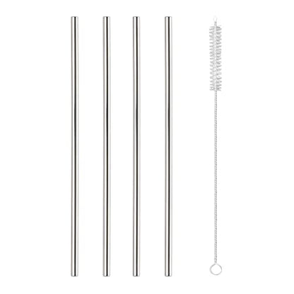 MAPPERZ Eco Friendly Food Grade Reusable Stainless Steel Metal Long Drinking Straws, Fits Simple Modern Tumbler, Dishwasher Safe, Straw-Pipe Cleaner Long Brush(4 Straight Straw, 1 Cleaning Brush)