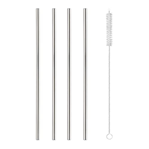 MAPPERZ Eco Friendly Food Grade Reusable Stainless Steel Metal Long Drinking Straws, Fits Simple Modern Tumbler, Dishwasher Safe, Straw-Pipe Cleaner Long Brush(4 Straight Straw, 1 Cleaning Brush)