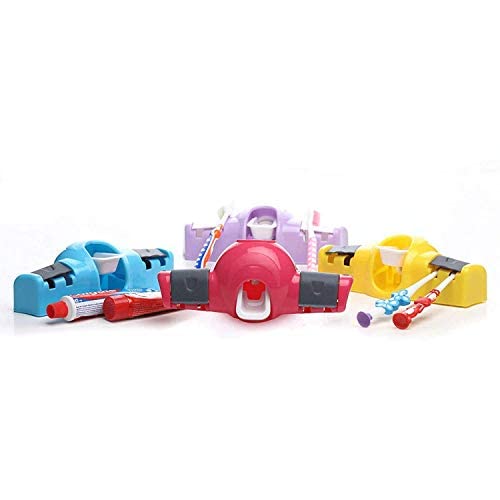 MAPPERZ Multicolor Magic Plus Hands-Free Plastic Automatic Toothpaste Squeezer Dispenser with Detachable and 4 Toothbrush Holder for Home Bathroom