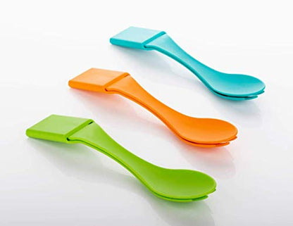MAPPERZ 4 in 1 Compact Cutlery Set for Kids, School Bag, Picnic, Spoon, Fork, Knife and Tongs - Multicolor (Pack of 3)
