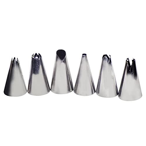 MAPPERZ Stainless Steel Reusable & Washable Cake Decoration Set Piping Steel Nozzles (Pack of 6)