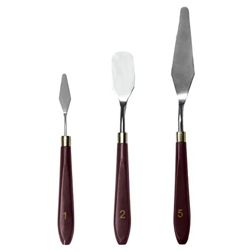 MAPPERZ Palette Knife Painting Stainless Steel Spatula Palette Knife Oil Paint Metal Knives Wood Handle Color Mixing Set for Oil, Canvas, Acrylic Painting-Lightwish, (No. 1, 2, 5), Pack Of 3