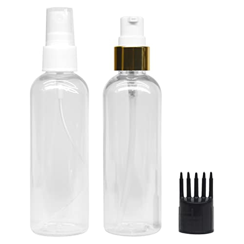 MAPPERZ 2 Cylindrical Shape Bottle Durable Refillable Containers With 1 Pump Bottles Dispenser, 1 Spray Atomizer And Root Comb Applicator, For Perfume, Liquids, Shampoo, Body Soap, Lotion, Cream
