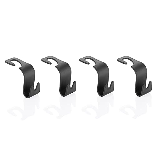 MAPPERZ Car Backseat Headrest Hooks Universal Durable Organizer Space Saver for Handbag, Wallets, Grocery Bags (Black, Pack of 4)