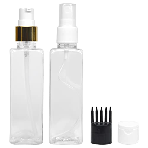 MAPPERZ 2 Rectangular Shape Bottle Durable Refillable Containers With 1 Pump Bottles Dispenser, 1 Spray Atomizer, 1 Root Comb Applicator And Filp Top Cap, For Perfume, Liquids, Shampoo, Body Soap