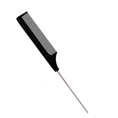 Mapperz Steel Tail Pin Comb Steel Pin Rat Tail Carbon Fiber Heat Resistant Teasing Comb with Stainless Steel Pintail (Black) Women and Girls