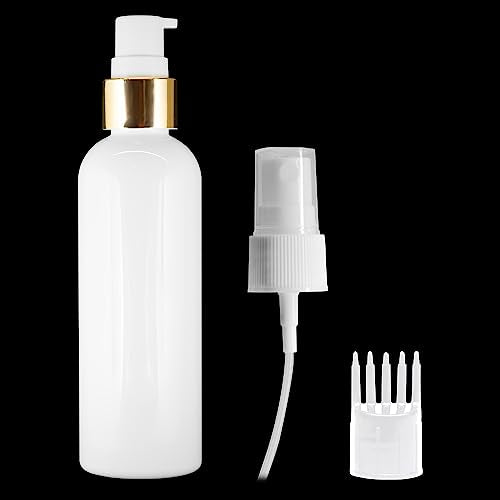 MAPPERZ 1 Cylindrical Shape Bottle Durable Refillable Containers With 1 Pump Bottles Dispenser, 1 Spray Atomizer And Root Comb Applicator, Perfume, Liquids, Shampoo, Body Soap, Lotion, Cream,White