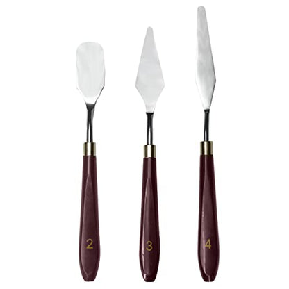 MAPPERZ Palette Knife Painting Stainless Steel Spatula Palette Knife Oil Paint Metal Knives Wood Handle Color Mixing Set for Oil, Canvas, Acrylic Painting-Lightwish, (No. 2, 3, 4), Pack Of 3