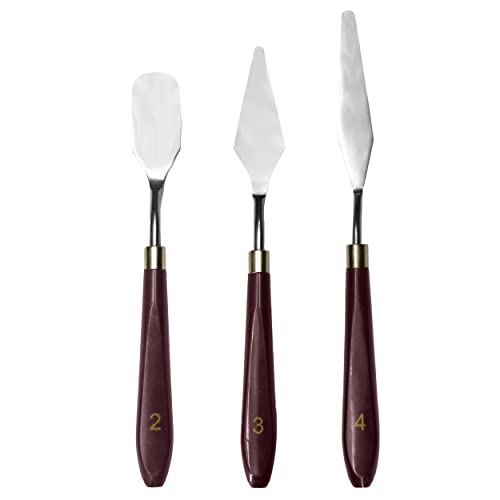 MAPPERZ Palette Knife Painting Stainless Steel Spatula Palette Knife Oil Paint Metal Knives Wood Handle Color Mixing Set for Oil, Canvas, Acrylic Painting-Lightwish, (No. 2, 3, 4), Pack Of 3