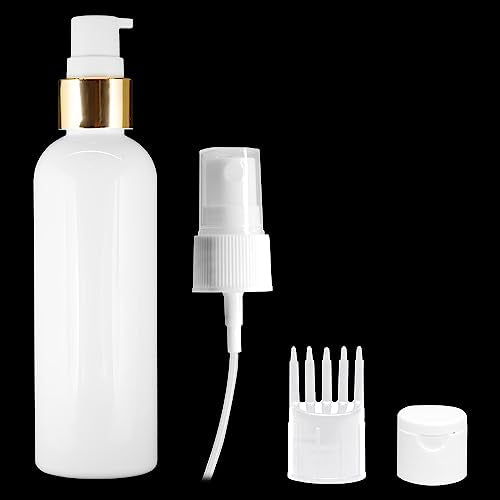MAPPERZ 1 Cylindrical Shape Bottle Durable Refillable Containers With 1 Pump Bottles Dispenser, 1 Spray Atomizer, 1 Filp Top Cap And Root Comb Applicator Perfume Liquids Shampoo Lotion Cream,White