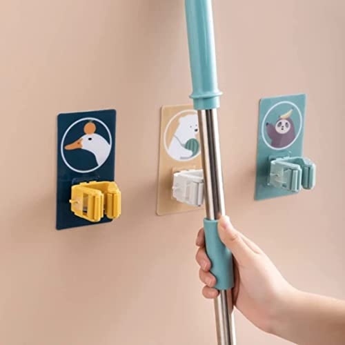MAPPERZ Magic Sticker Series Self Adhesive Mop and Broom Holder/ Hanging Punch Bathroom Stickers Mop Rack - Multicolor