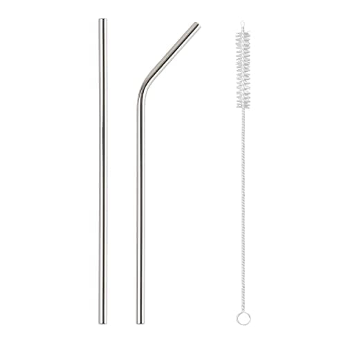 MAPPERZ Eco Friendly Food Grade Reusable Stainless Steel Metal Long Drinking Straws, Fits Simple Modern Tumbler, Dishwasher Safe, Straw Cleaner Brush(1 Straight Straw, 1 Bend Straw, 1 Cleaning Brush)