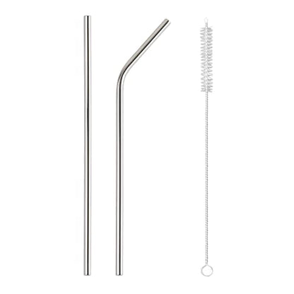 MAPPERZ Eco Friendly Food Grade Reusable Stainless Steel Metal Long Drinking Straws, Fits Simple Modern Tumbler, Dishwasher Safe, Straw Cleaner Brush(1 Straight Straw, 1 Bend Straw, 1 Cleaning Brush)