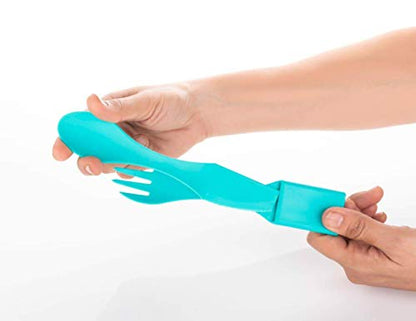 MAPPERZ 4 in 1 Compact Cutlery Set for Kids, School Bag, Picnic, Spoon, Fork, Knife and Tongs - Multicolor (Pack of 3)