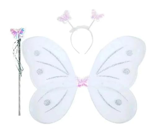 MAPPERZ Fabric Butterfly Wings with Hairband and Wand Stick Fancy Dresses for Girls (Random Colour)