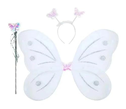 MAPPERZ Fabric Butterfly Wings with Hairband and Wand Stick Fancy Dresses for Girls (Random Colour)