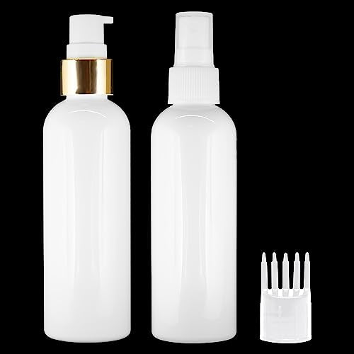 MAPPERZ 2 Cylindrical Shape Bottle Durable Refillable Containers With 1 Pump Bottles Dispenser, 1 Spray Atomizer And Root Comb Applicator, Perfume, Liquids, Shampoo, Body Soap, Lotion, Cream,White