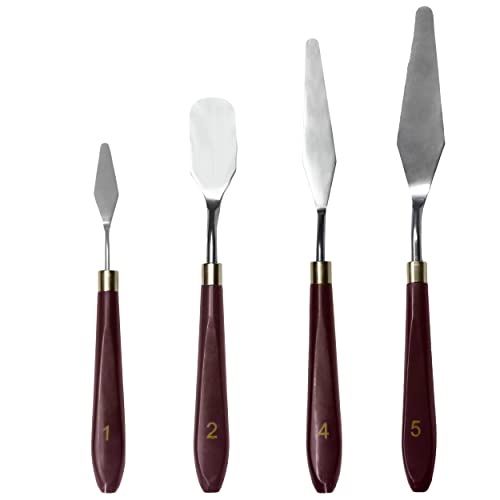 MAPPERZ Stainless Steel Palette Knife Set, Flexible Spatula Painting Knives for Color Mixing, Spreading, Applying Oil & Acrylic Paint on Canvases, Cake Icing, 3D Print Tool, (No. 1,2,4,5), Pack Of 4