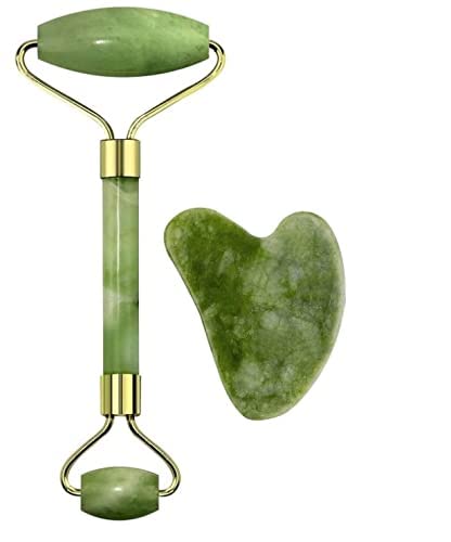 MAPPERZ Double Sided Stone Face Roller /100% Natural Jade Stone Facial Roller Massage with Gua Sha Tool for Face/Eyes/Neck Face Roller Anti Aging, Face Beauty Set for Eye Anti-Wrinkle and Eye Puffiness for Women, (1PC)