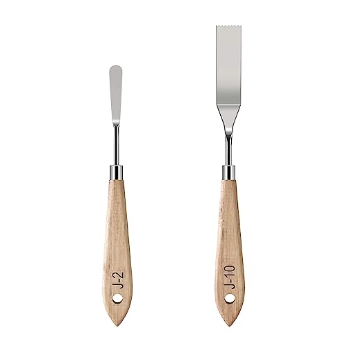 MAPPERZ Stainless Steel Artists Palette Knife Spatula Painting Mixing Scraper Thin and Flexible Art Tools for Oil Painting Acrylic Mixing, Canvas, Cake Icing, Face Painting Knife No. J-2,10 Pack of 02