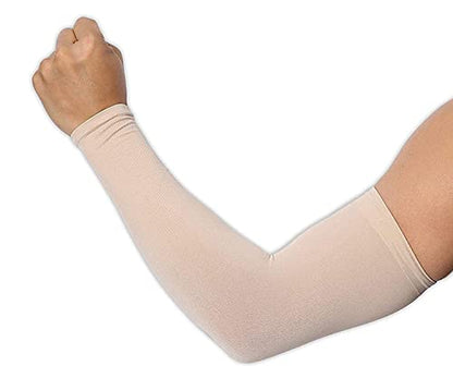 MAPPERZ Unisex Arm Sleeve Cream Color Fully Stretched Skinny Fit Sun Protection Sleeves Finger Cut Protection for Men and Women (Free Size) (Beige)