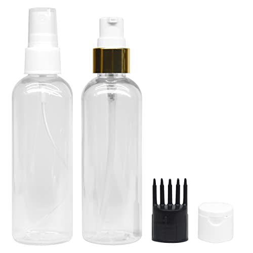 MAPPERZ 2 Cylindrical Shape Bottle Durable Refillable Containers With 1 Pump Bottles Dispenser, 1 Spray Atomizer, 1 Root Comb Applicator And Filp Top Cap, For Perfume, Liquids, Shampoo, Body Soap
