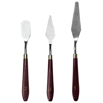 MAPPERZ Palette Knife Painting Stainless Steel Spatula Palette Knife Oil Paint Metal Knives Wood Handle Color Mixing Set for Oil, Canvas, Acrylic Painting-Lightwish, (No. 2, 3, 5), Pack Of 3
