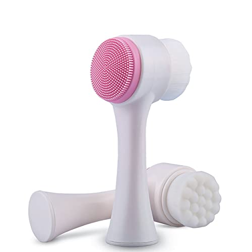 MAPPERZ Manual Facial Cleansing Brush, 2-in-1 Skin Care face Brush, Silicone Facial Scrubber Manual Dual Face Wash Brush for Deep Pore Exfoliation Massaging, Random Color, Pack Of 1