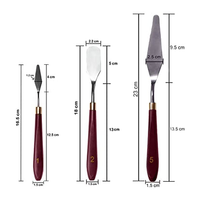 MAPPERZ Palette Knife Painting Stainless Steel Spatula Palette Knife Oil Paint Metal Knives Wood Handle Color Mixing Set for Oil, Canvas, Acrylic Painting-Lightwish, (No. 1, 2, 5), Pack Of 3